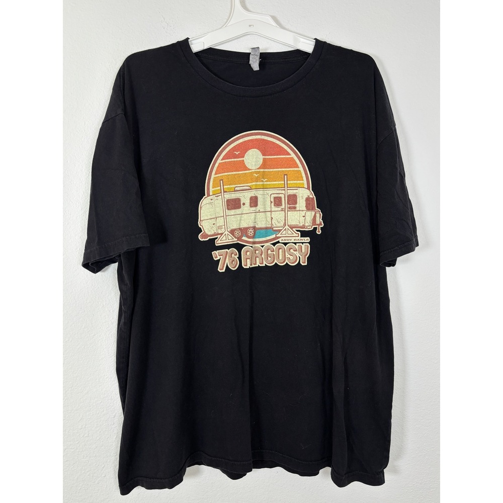 Andy Rawls 76 Argosy Airstream Trailer Graphic T-Shirt Black Mens XL Retro RV